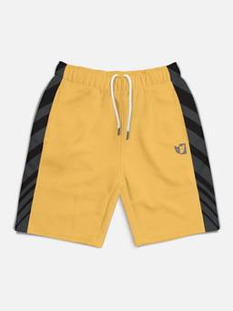 HELLCAT - Trendy Mustard Color-Blocked Printed Shorts for Girls