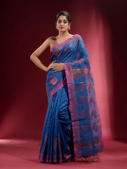 CHARUKRITI - Cobalt Blue with Zari Paisley Motif Saree with Unstitched Blouse