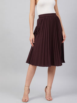 RARE - Women Casual Wine Colour Solid A-line Skirt