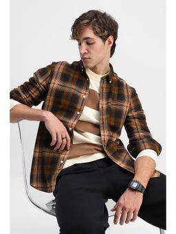 Snitch - Men Brown Collar Neck Slim Fit Shirt