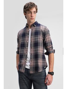 Snitch - Men Navy Blue Collar Neck Slim Fit Shirt