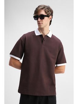 Snitch - Men Brown Collar Neck Oversized Fit Polo T-Shirt