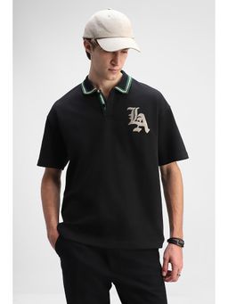 Snitch - Men Black Collar Neck Oversized Fit Polo T-Shirt