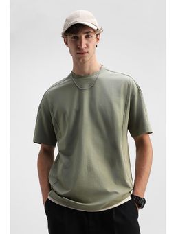 Snitch - Men Green Crew Neck Oversized Fit T-Shirt