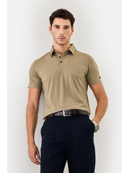 Snitch - Men Beige Collar Neck Regular Fit Polo T-Shirt