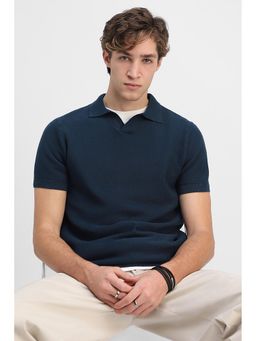 Snitch - Men Navy Blue Collar Neck Regular Fit Polo T-Shirt