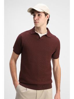 Snitch - Men Burgundy Collar Neck Regular Fit Polo T-Shirt