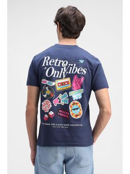 Snitch - Men Navy Blue Crew Neck Regular Fit T-Shirt