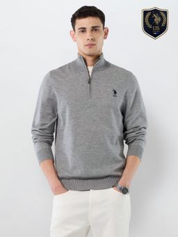U.S. POLO ASSN. - Men Grey High Neck Regular Fit Sweater