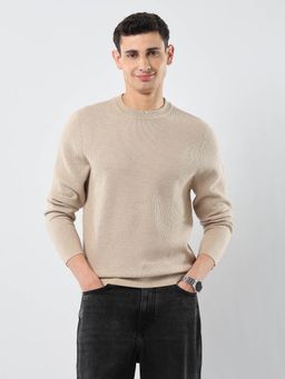 U.S. POLO ASSN. - Men Beige Crew Neck Regular Fit Sweater