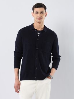 U.S. POLO ASSN. - Men Blue Collar Neck Regular Fit Sweater