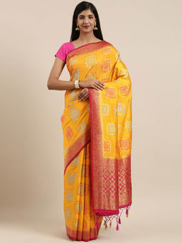 Mimosa - Women Patola Style Silk Saree With Unstitched Blouse