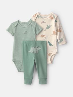 Carter's - Infant Boys Dinosaur Bodysuit & Joggers Set - Green/Ivory