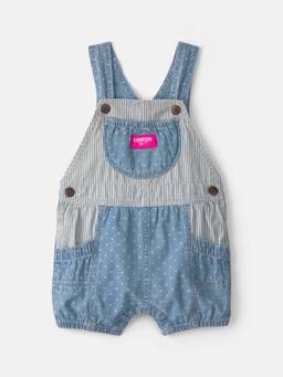 Oshkosh B'gosh - Infant Girls Hickory Stripe & Dots Dungaree - Light Wash - Navy Blue