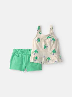 Carter's - Infant Girls Ruffle Tank Top & Short Set - Green/Ivory