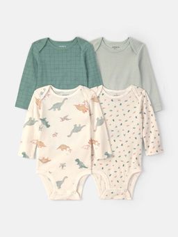 Carter's - Infant Boys Dinosaur Long-Sleeve Bodysuits - Green/Ivory (Pack of 4)