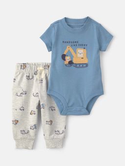 Carter's - Infant Boys Construction Sleeve Bodysuit & Joggers Set - Blue/Grey