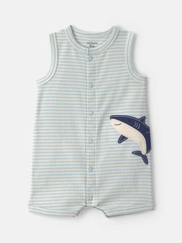 Carter's - Infant Boys Striped Shark Romper - Blue