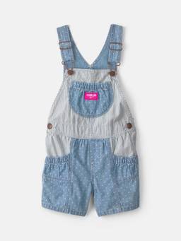 Oshkosh B'gosh - Toddler Girls Hickory Stripe & Dots Dungaree - Light Wash - Blue