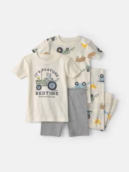 Carter's - Toddler Boys Farm 100% Cotton Joggers Set - Ivory/Grey (Pack of 4)