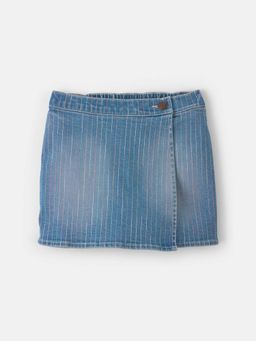 Oshkosh B'gosh - Kids Girls Rainbow Stripe Denim Wrap Skorts - Medium Wash - Navy Blue