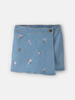 Oshkosh B'gosh - Kids Girls Floral Embroidered Denim Wrap Skorts - Navy Blue