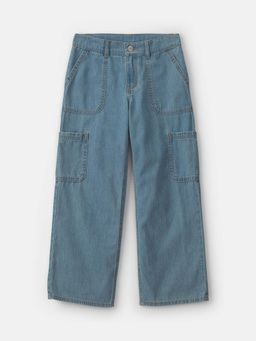 Oshkosh B'gosh - Kids Girls Straight-Leg Cargo Jeans - Medium Wash - Blue