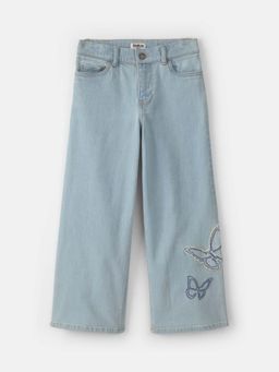 Oshkosh B'gosh - Kids Girls Butterfly Cropped Wide-Leg Jeans - Light Wash - Blue