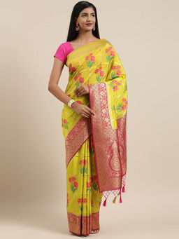 Mimosa - Women Kanjivaram Style Silk Saree With Unstitched Blouse