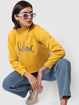 Campus Sutra - Women Mustard Yellow Printed Sweatshirt