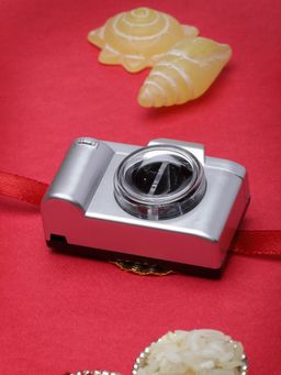 PANASH - Kids Grey Camera-Shaped Toy Light Rakhi With Roli Chawal