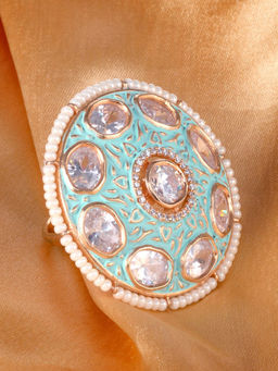 Saraf RS Jewellery - Gold Plated With Mint Ad Studded Handcrafted Adjustable Ring (Adjustable)