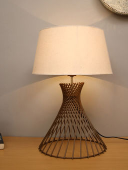 Homesake - Metal Spiral Table Lamp Gold Khadi Shade