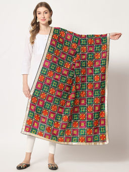 Zamour - Women's Black Embroidered Phulkari Bagh Dupatta