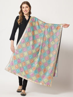 Zamour - Women's Multi-Color Embroidered Phulkari Bagh Dupatta
