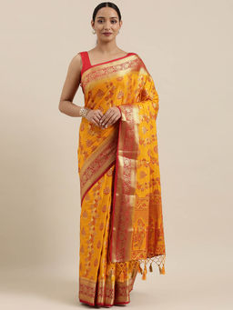 Mimosa - Women Kanjivaram Style Silk Saree With Unstitched Blouse