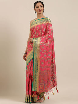 Mimosa - Women Kanjivaram Style Silk Saree With Unstitched Blouse