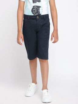 Tales & Stories - Boys Navy Blue Cotton Lycra Solid Bermuda