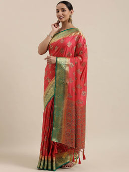 Mimosa - Women Kanjivaram Style Silk Saree With Unstitched Blouse
