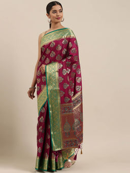 Mimosa - Women Kanjivaram Style Silk Saree With Unstitched Blouse