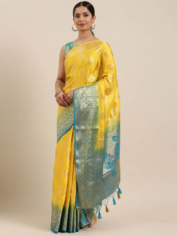 Mimosa - Women Kanjivaram Style Silk Saree With Unstitched Blouse