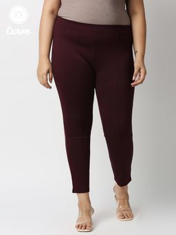 Twenty Dresses by Nykaa Fashion - Curve Wine Solid Ankle Jeggings