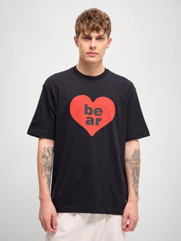 The Bear House - Black Graphic Printed Oversized Crew Neck T-Shirt