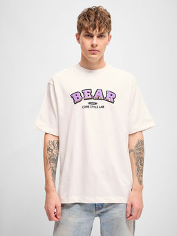 The Bear House - White Graphic Printed Oversize Crew Neck T-Shirt