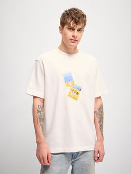The Bear House - White Graphic Printed Oversize Crew Neck T-Shirt