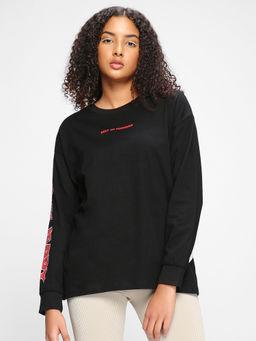 Bewakoof - Womens Black Best Of Frenimies Graphic Printed Oversized T-shirt