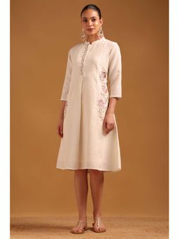 Soch - Women Blue Chambray Ethnic Motifs Dress With Machine Embroidery & Thread Work