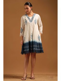 Soch - Women Blue Chambray Ethnic Motifs Dress