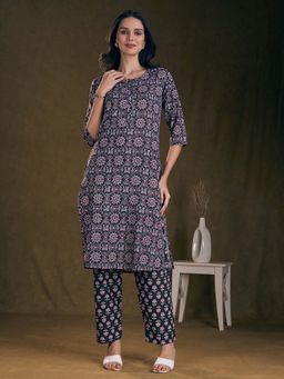 FASHOR - Ethnic Floral Printed Straight Fit Kurta with Pant