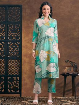 FASHOR - Printed Straight Fit Co-ord Set - Sea Green